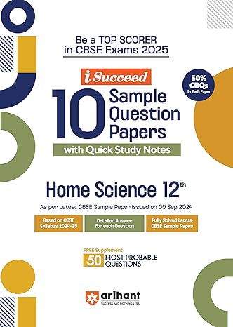 i-Succeed 10 Sample Question Papers for Home Science Class 12th I For CBSE Exams 2025